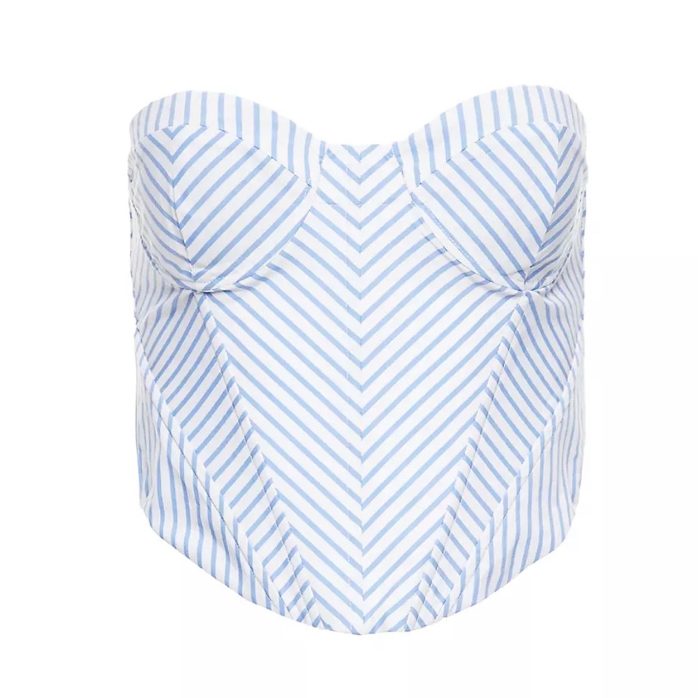 Corset cropped sweetheart neck blue-white striped top cotton Size small NWT